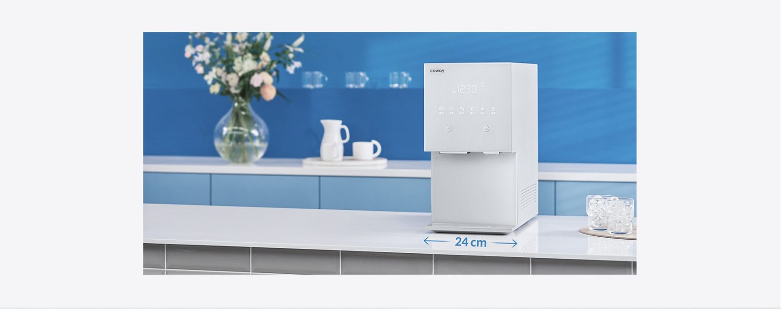 코웨이 신형 카운터탑 얼음정수기 - 듀얼 슬림 냉각 얼음정수기 (CHPI-7520L) 규격 - 미중부 지역 담당 렌탈 판매처 - COWAYCA.COM